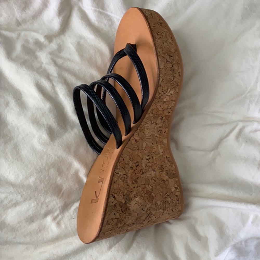 K Jacques Wedge Platform 38 Black Snakeskin Emboss